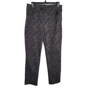 Chicos Perfect Stretch Womens Pants Charcoal Paisley Pull On Ankle Jacquard US 6